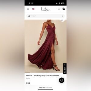 Lulus Ode to Love Burgundy Satin Maxi Dress